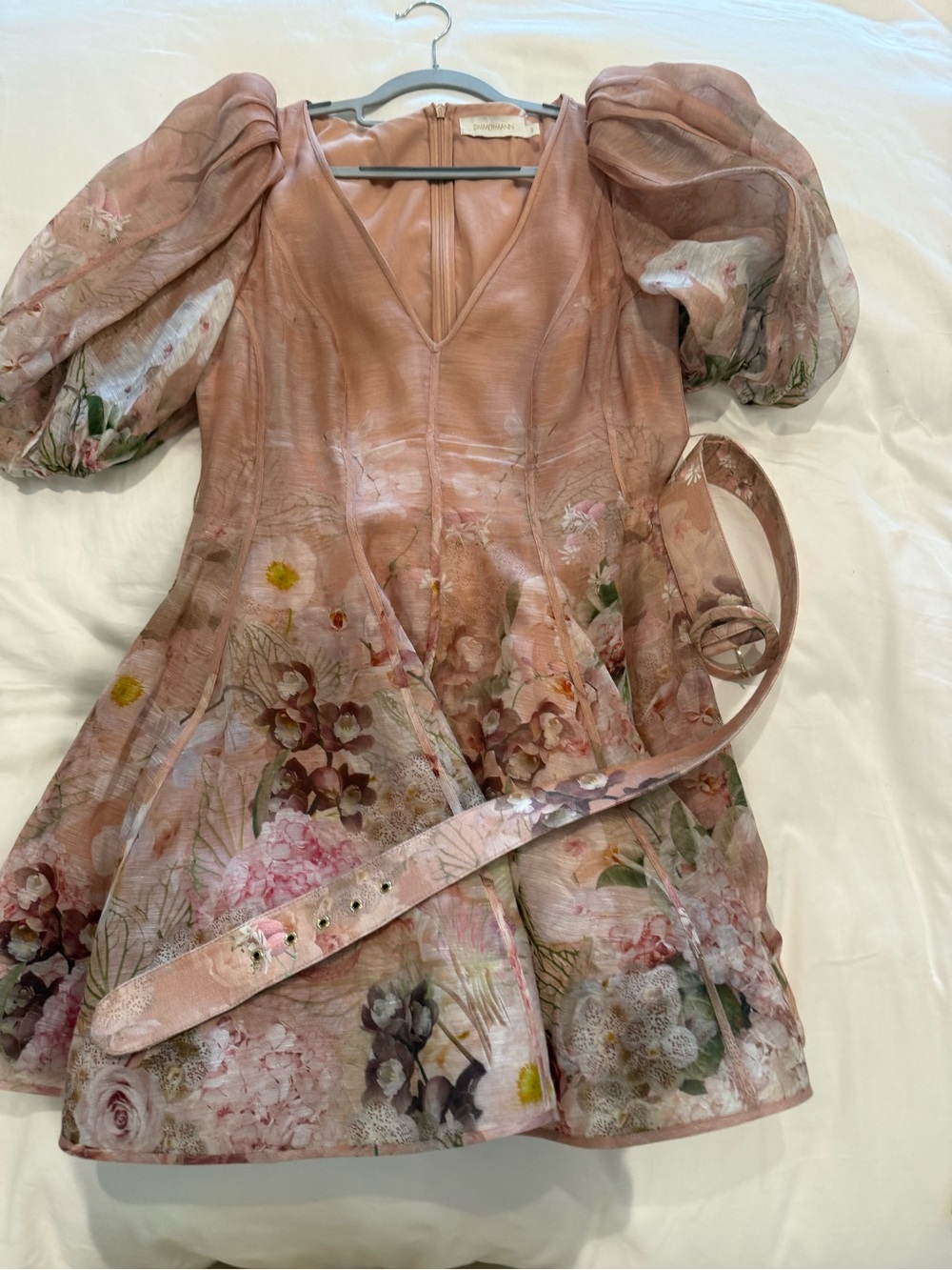 Zimmermann Dusty Rose Puff-Sleeve Mini Dress
